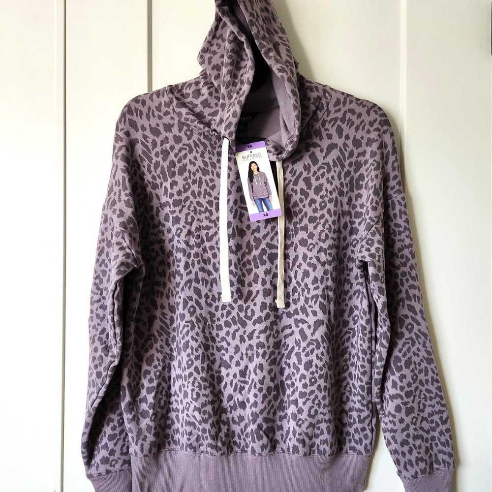 Buffalo David Bitton Leopard Drawstring Hoodie Women's XS Pull-on Sweatshirt NWT